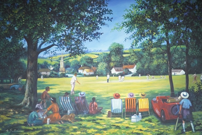 A. Fullman, oil on canvas, Cricket match, signed, unframed, 60 x 90cm. Condition - good